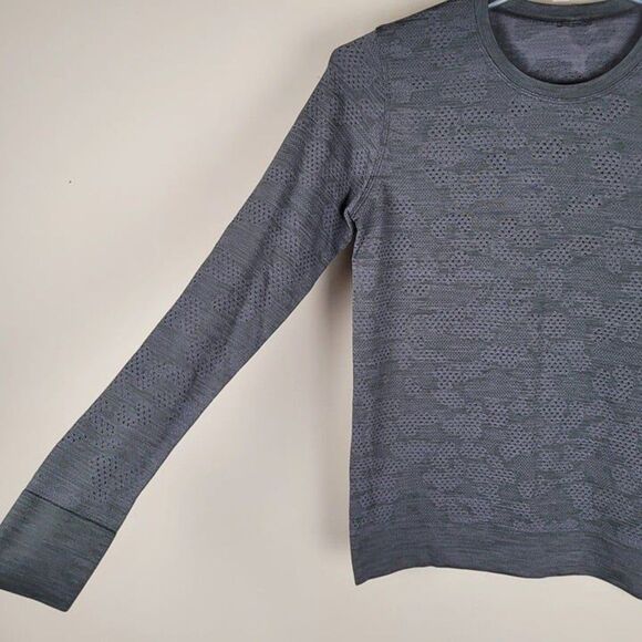 Lululemon Size 4 Swiftly Breathe Long Sleeve Shirt Vented Camo Green Gray - Picture 5 of 9